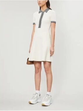 Sandro White Knit Polo Mini Dress with Black Trim
